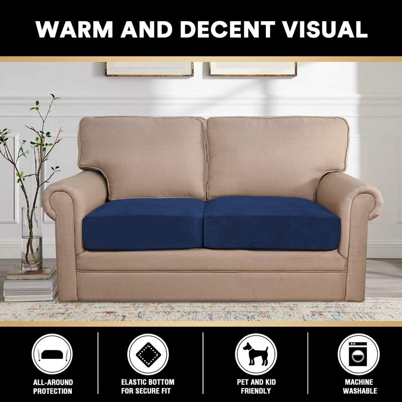 PrinceDeco Velvet Couch Cushion Cover Stretch Cushion Slipcover for Chair Loveseat Sofa Furniture Protector Seat Cushion Sofa Cover (Each Width Up to 29.5", Navy) - Image 3